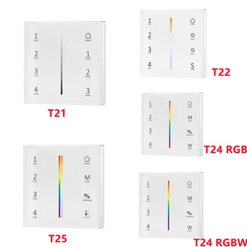 2.4G RF безжичен LED контролер стъклен сензорен панел T21 T22 T24 T25 4 зона 1-5 цветно RF дистанционно за цвят / RGB / RGBW led лента