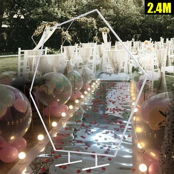 2.4m Сватбена арка шестоъгълник сватбен фон стойка рожден ден парти сцена декорация доставки цвете балон рамка бял метал багажник