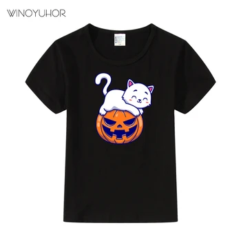 2-9 години момчета дрехи къс ръкав Хелоуин тениска тиква котка отпечатани деца момиче тениска бебе върховете летни деца TShirt