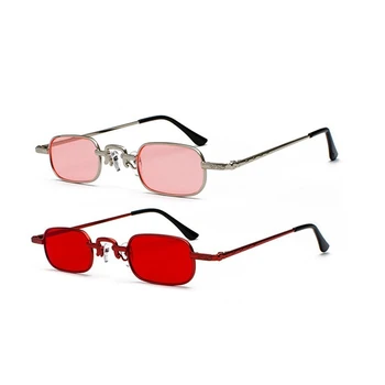 2 бр. Ретро пънк очила Прозрачни квадратни слънчеви очила Женски ретро слънчеви очила Мъжка метална рамка - розова+сребърна & червена