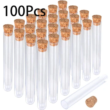 200Pcs 10ml Clear Lab кръгли дънни пластмасови епруветки с корк за сватбени услуги Училищен експеримент 15x100mm