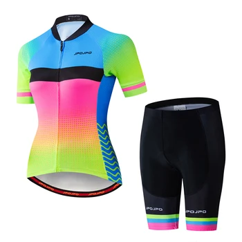 2019 Колоездачно джърси комплекти Жени MTB Bike фланелка лигавник шорти костюми Anti-UV велосипедни ризи планински път отгоре дъното дишаща Blue