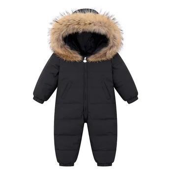 2023 Бебе зимен гащеризон с качулка топло истинско миеща мечка кожа бебе момче снежен костюм патица Dowm дебели малки момчета гащеризон гащеризон