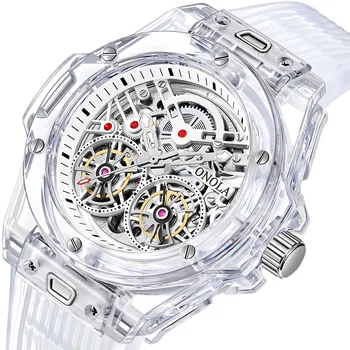 2023 Гореща луксозна марка ONOLA автоматичен часовник Мъжка мода прозрачен циферблат силиконова каишка спортна водоустойчива мъжка механична часовник