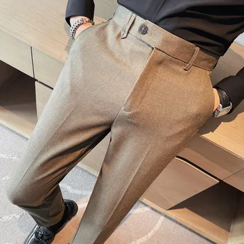 2023 Есен и зима Нов плътен цвят случайни тънък годни костюм панталони мъжки проста мода универсален социален офис официален костюм панталони