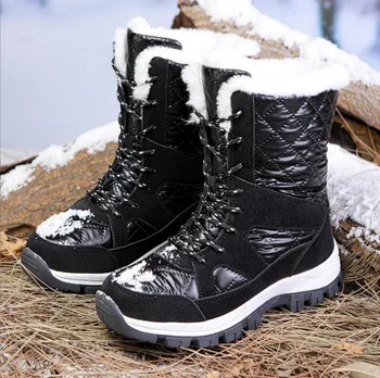 2023 Зимни глезена ботуши жени водоустойчиви обувки поддържат топло нехлъзгащи черни сняг ботуши дами дантела нагоре плюс размер 42 сиви ботуши