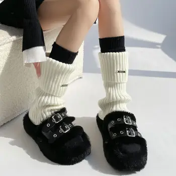 2023 Зимни подгреватели за крака Пухкава готика Gyaru Y2k Gothic Lolita Плътен цвят плетени телешки чорапи Дамски крака Топли удебелени чорапени капаци