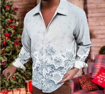 2023 Коледен подарък Нов мъжки дълъг ръкав отпечатани поло риза случайни празник парти облекло удобни мека материя S-6XL