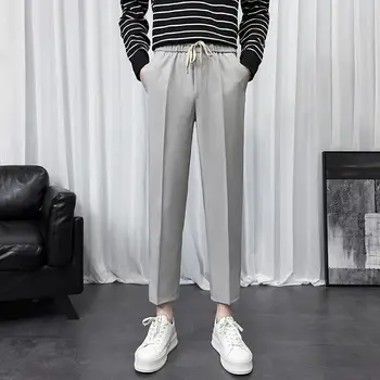 2023 Мъжка пролетна мода Еластична талия Официални панталони Мъжки бизнес ежедневни панталони Мъжки плътен цвят прави панталони H144
