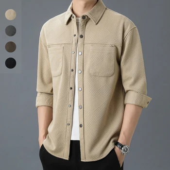 2023 Нова мъжка едноредна риза с копчета, изправена и стилна без пилинг Casual Loose Jacket Thick Shirt