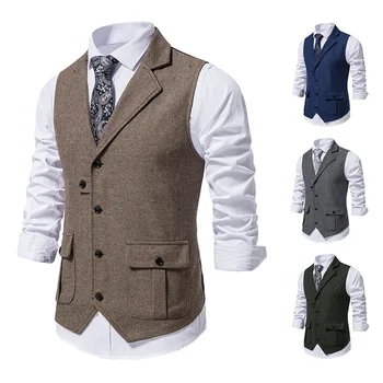 2023 Нова мъжка жилетка костюм жилетка еднореден дизайнер марка без ръкави официално палто Топ възрастен жилетка палто