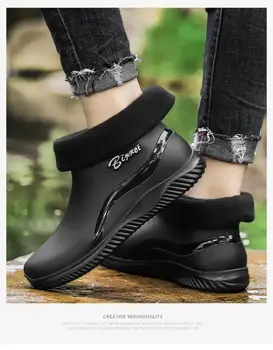 2023 Нови мъжки високи топ капак крак дъжд обувки меко дъно без хлъзгане водоустойчиви работни обувки плюшени покрити дъжд обувки вода обувки