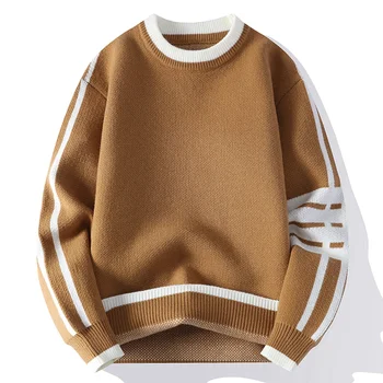 2023 Случайни пуловер Hombre мода пуловер за мъже топло твърдо високо качество нова пролет есен дълъг ръкав мъжки годни младежта O-образно деколте