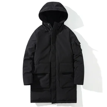 2023 Чисто нов зимен дълъг Parkas мъже палто топло памук подплатени яке за сгъстяване случайни качулка черна ветровка