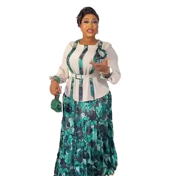 2024 Африкански дрехи за жени 2 бр комплекти върховете поли костюми Анкара рокля плюс размер сватбено тържество съвпадение комплекти екипировки L-3XL