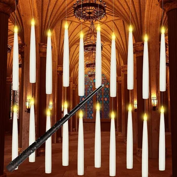 20Pcs безпламъков конус плаващи свещи комплект комплект с магическа пръчка, за коледна украса за Хелоуин