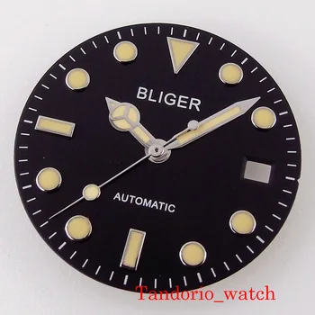 28.5mm Bliger черен стерилен часовник набиране бежови марки ръчен часовник ръце за MIYOTA 8215 821A DG2813 ETA 2836 2824 движение