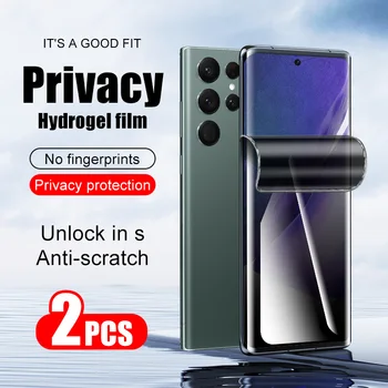 2Pcs 9D Поверителност хидрогел филм за Samsung Galaxy S24 Ultra S23 S22 S21 Plus S20 S10 Забележка 20 10 екран протектор мек пълен капак