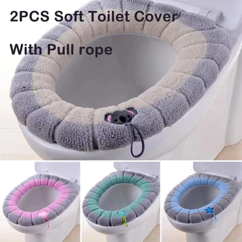 2PCS мека тоалетна седалка капак подложка плетена тоалетна корица баня възглавница аксесоари дебел топло разтеглив тоалетна протектор WC