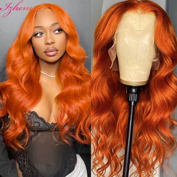 30 инчов джинджифил 13x6 дантела предни перуки човешка коса за жени оранжев джинджифил човешка коса перука тяло вълна човешка коса дантела фронтална перука