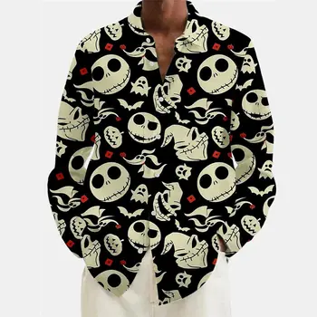 3d анимация череп печат мъжка риза мода есен хавайски дълъг ръкав ризи сладък harajuku хлабав случайни извънгабаритни мъжки дрехи