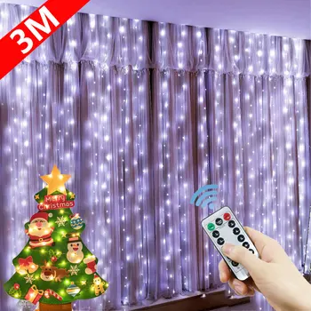 3M LED завеса венец на прозореца USB мощност фея светлини Festoon с дистанционно Нова година венец Led светлини коледна украса