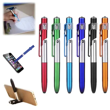 4-в-1 многофункционална сгъваема химикалка с LED светлина писане нощ четене канцеларски мобилен телефон притежателя училищни пособия