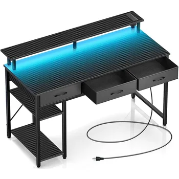 47 инчов домашен офис бюро с 3 чекмеджета и рафтове за съхранение геймър маса за компютър въглерод черно игри стол стая бюра компютър