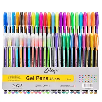48 цвята гел писалки комплект Glitter гел писалка за възрастни книжки за оцветяване Списания рисуване Doodling изкуство маркери офис училищни пособия