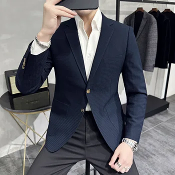 4XL-M Висококачествени корейски Slim Fit Blazer якета Мъжко облекло Прости два бутона Бизнес Tuxedo Официално облекло Ежедневни костюми Палта