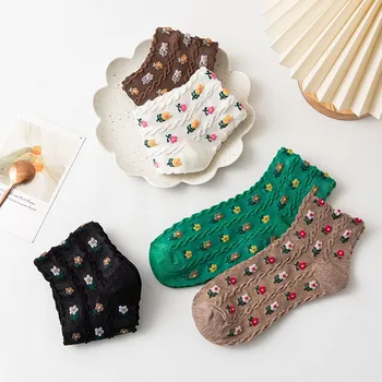 5 двойки жени флорални памучни къси сладки чорапи Vintag Lady Girls пролет лято дишаща японски студенти чорап комплект за жени