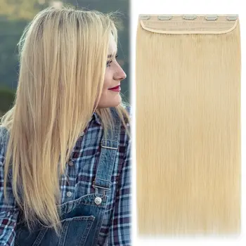 5 клипове в разширения за коса Цвят на човешката коса #613 Блондинка права естествена коса разширения се чувстват мека прическа прическа за жени