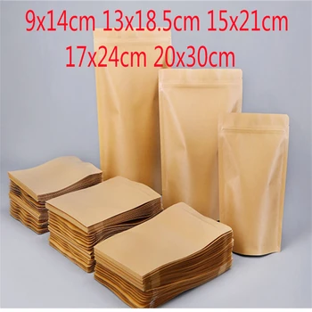 50Pcs Кафяви крафт хартиени торби Stand-Up Heat Sealable Reseal способен Zip торбичка Храна за съхранение на кафе Опаковъчни торби Печене Addict