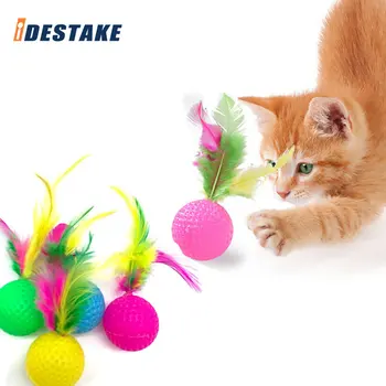5Pcs играчки за домашни любимци топка за голф котка играчка пяна топка с цветно перо коте играе обучение топка домашни любимци доставки интерактивна котка играчка