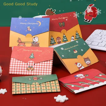 5PCS Карикатура Kawaii Коледа Тема Поздравителни картички Сладки пликове за благословия Хартия за писане DIY празничен подарък Картички за съобщения