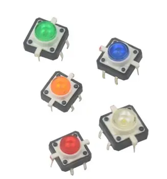 5PCS НОВ 12X12X7.3 тактилен бутон превключвател моментен такт LED 5 цвят
