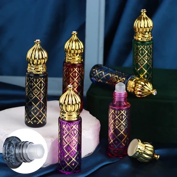 6/8/10ml Преносими стъклени ролкови бутилки за етерично масло Арабски златни бутилки за парфюм за многократна употреба Празни ролкови контейнери за топки