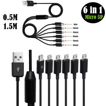 6 в 1 микро USB / тип C сплитер кабел USB A 2.0 до 6 микро USB / тип C синхронизиране на данни Charing кабел за телефон таблет подложка
