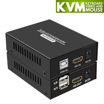 60M HDMI KVM удължител над Cat5e Cat6 1080P HDMI USB KVM Ethernet разширител предавател с Loop out Поддръжка USB клавиатура мишка