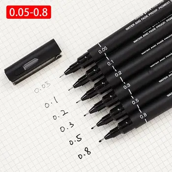 6Pcs ПИН рисуване писалка Fineliner ултра фина линия изкуство маркер черно мастило 0.05 ~ 0.8 микрон рисуване писалка офис рисунка скица манга