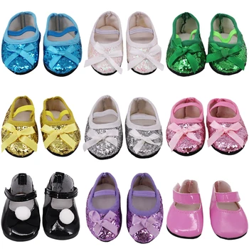  7cm Красиви обувки за кукли с пайети за 18inch Girl's American & 43Cm Бебешки новородени аксесоари за кукли, Нашето поколение подаръци за бебешки играчки