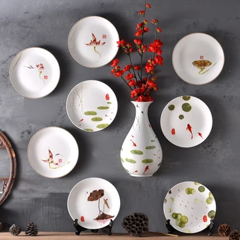 8 инча Китайски лотос керамична висяща плоча стена декоративна чиния домашен декор висулка стая декорация Дзен занаяти