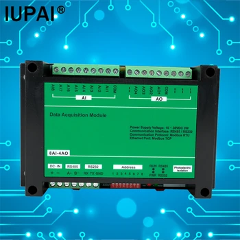 8AI-4AO 8-канален аналогов вход 4-канален аналогов изход Modbus RTU модул поддържа PLC разширена платка съвместима 4-20mA 0-10V