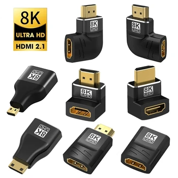 8K HDMI 2.1 адаптер 90 270 градуса мъжки към женски, 8k60Hz 4k120Hz конвертор, 48Gbps, съвместим PS5 / 4, HDTV, Roku, TV стик, PC
