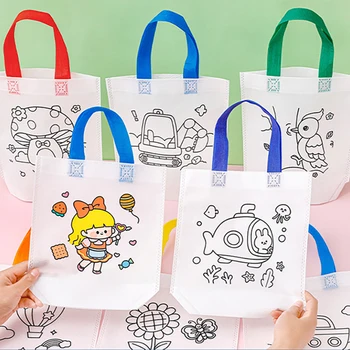 8pcs Сладък графити чанта живопис нетъкан чанти DIY изкуства играчки за деца рожден ден парти благоприятства Goodie чанта подаръци детска градина