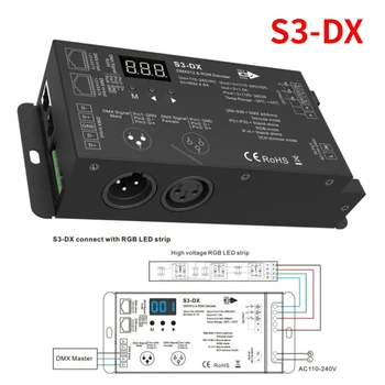 AC110V -220V високо напрежение 3-канална LED лента DMX512 декодер S3-DX с RF 3CH RDM контролер XLR3 и RJ45 за RGB LED светлини