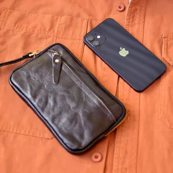 AETOO Портфейл нагънат дълъг цип кожа многофункционален съединител чанта Крава пикап чанта Голям капацитет съединител чанта портфейл Мъжки fash