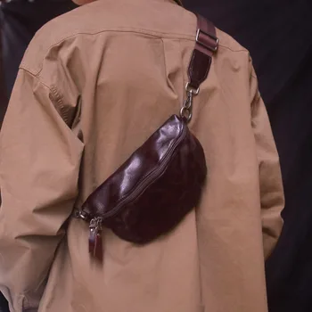 AETOO Ръчно изработена плисирана кожена чанта за рамо Мъжки ретро оригинален първи слой телешка плътен цвят проста ежедневна чанта за кръстосано тяло