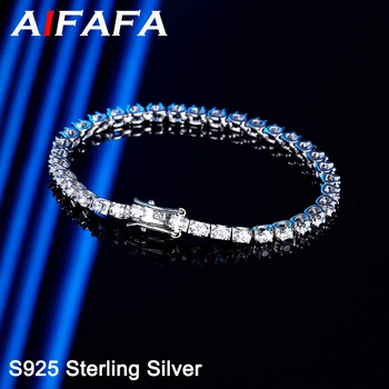 AIFAFA S925 Твърда сребърна високовъглеродна диамантена тенис гривна 2,5 мм скъпоценен камък маншет гривна ръчна верига фини бижута на едро