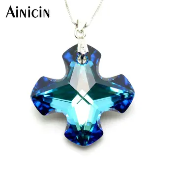 Ainicin Royal Blue кристал фино рязане фасетиран кръст форма висулка огърлица мода жени бижута подаръци